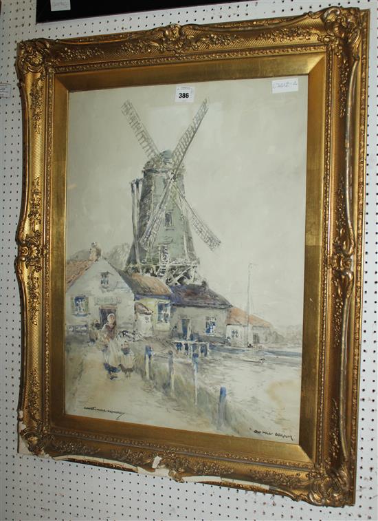 Victor Noble Rainbird , watercolour, Old Mill, Belgium